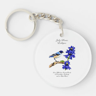 Porte-clefs Juillet Mois de naissance Fleur Bluebird et Larksp