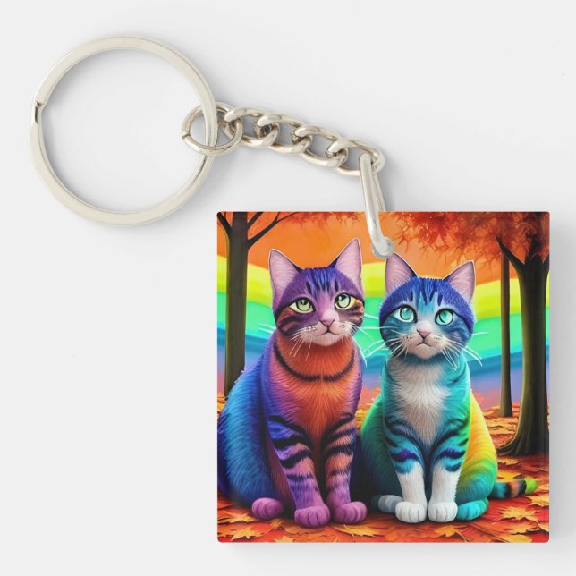Porte-clefs Jumeaux de chats Art numérique-56467 (Devant)
