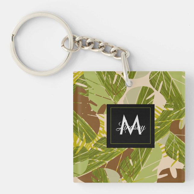 Porte-clefs Jungle Verdure Safari Feuille Tropical Main Tirée (Devant)