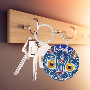 Porte-clefs Kaleidoscope de chat bleu royal en artwork Keychai