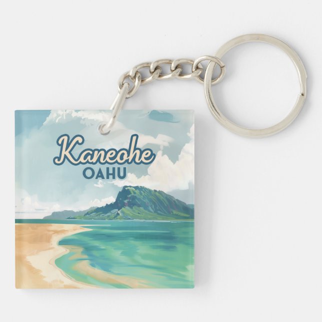 Porte-clefs Kaneohe Sandbar Oahu Hawaii Retro (Dos)