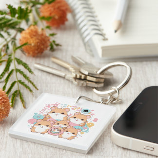 Porte-clefs Kawaii Hamster Rings Squad Art