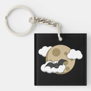 Porte-clefs Kawaii Happy Bat Voler sur la Pleine lune