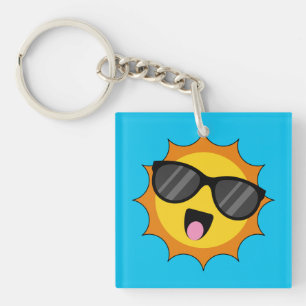 Porte-clefs Kawaii Joyeux soleil avec lunettes de soleil