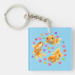 Porte-clefs kawaii mignon y2k poisson rouge arc-en-ciel
