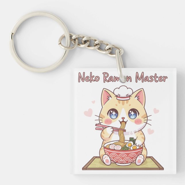 Porte-clefs Kawaii Neko Ramen Master Cute Cat Food Chef (Devant)