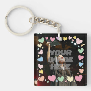 Porte-clefs Kawaii Pastel Coeurs Photo Frontière Personnalisab