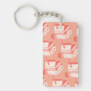 Porte-clefs Kawaii Strawberry Milk Carton - Cute Aesthetic Art
