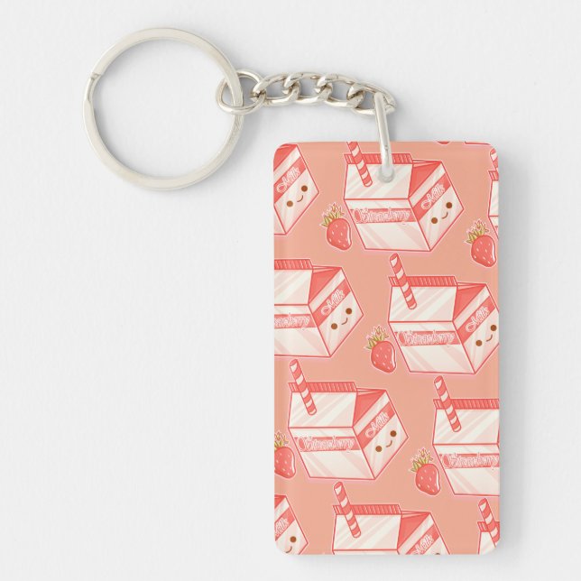Porte-clefs Kawaii Strawberry Milk Carton - Cute Aesthetic Art (Devant)