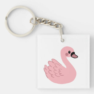 Porte-clefs Kawaii Swan rose - Joli dessin animé animal