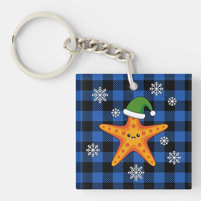 Porte-clefs Kawaii Xmas Starfish sur Blue Buffalo Motif (Devant)