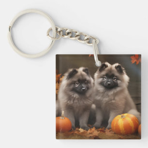 Porte-clefs Keeshond Chiot Automne Citrouille délice