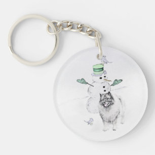 Porte-clefs Keeshond Noël Snowman Peinture Chien Art