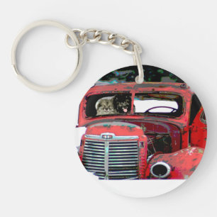 Porte-clefs Keeshond Noël Vieux Camion Peinture Chien Art