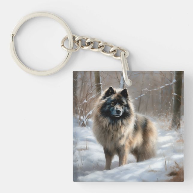Porte-clefs Keeshond Qu'Il Neige Noël (Devant)