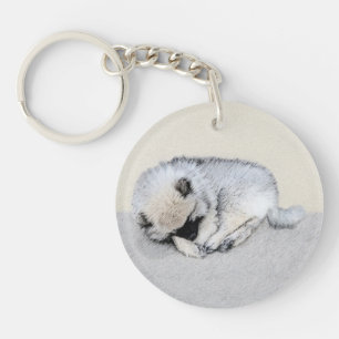 Porte-clefs Keeshond Sleeping Puppy Peinture Chien Art origina
