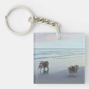 Porte-clefs Keeshonds at the Seashore Peinture Dog Art