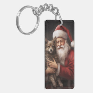 Porte-clefs Kelpie australienne avec Noël au Père Noël