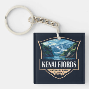 Porte-clefs Kenai Fjords National Park Illustration Art rétro