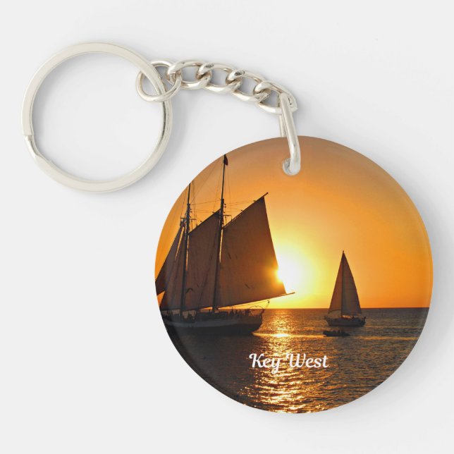 Porte-clefs Key West, coucher de soleil et voiliers, (Devant)
