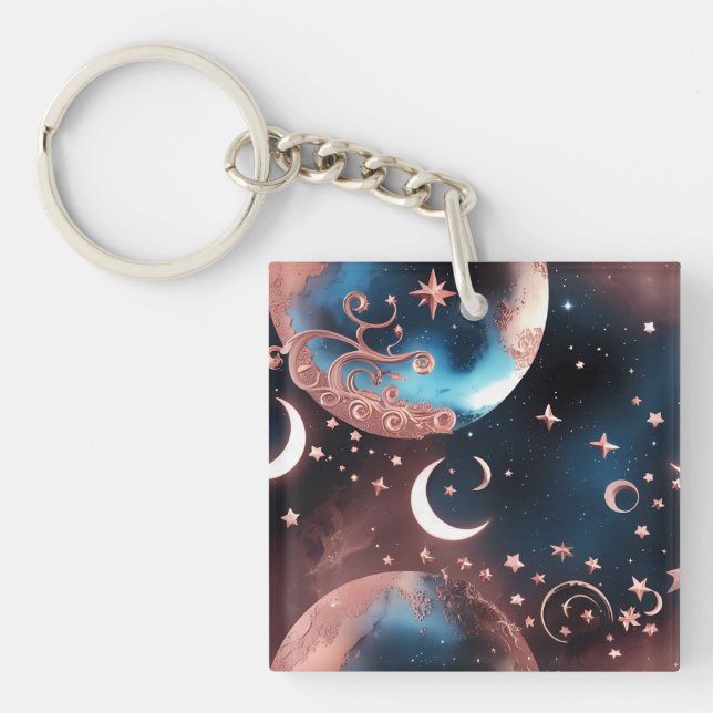 Porte-clefs Keychain - Rose Gold Celestial Moon (Devant)