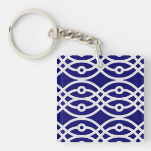 Porte-clefs Kimono imprimé, gris argenté et bleu marine