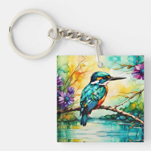 Porte-clefs Kingfisher sur l'eau et les Fleurs sauvages