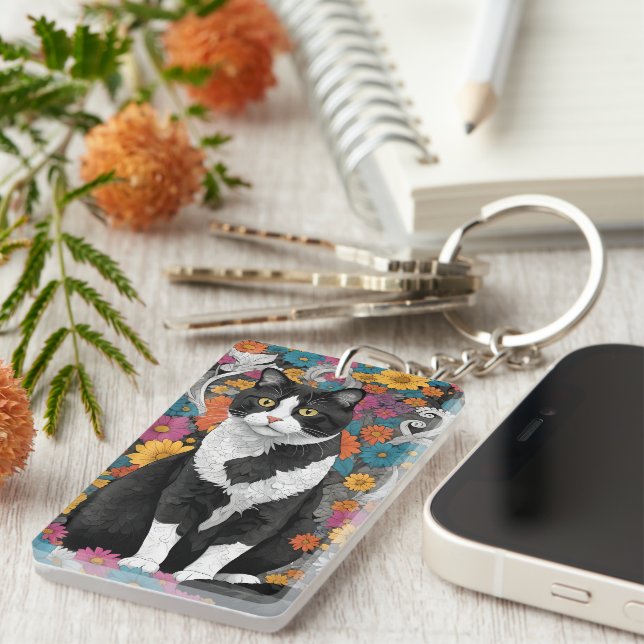 Porte-clefs Kitty au milieu des fleurs (Devant droit)