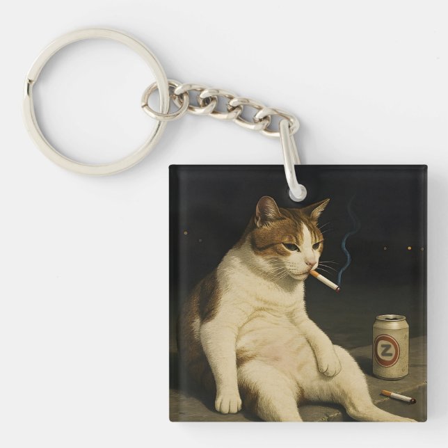 Porte-clefs Kitty Chaton Fumé Mignon Mème Génération Z Drôle (Devant)