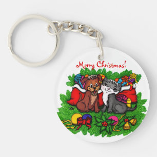 Porte-clefs Kitty et chiot, Happy XMas