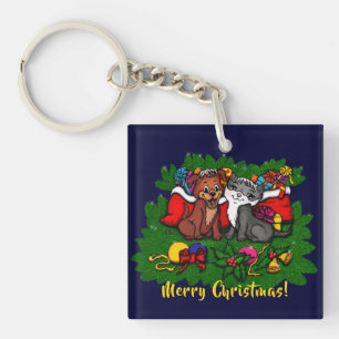 Porte-clefs Kitty et chiot, Happy XMas