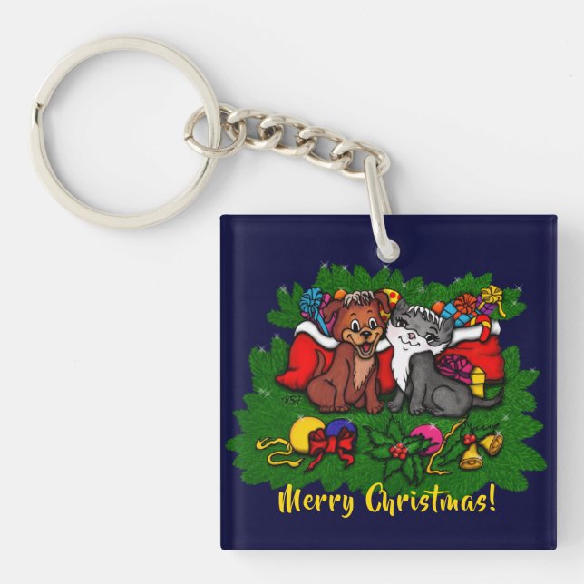 Porte-clefs Kitty et chiot, Happy XMas (Devant)