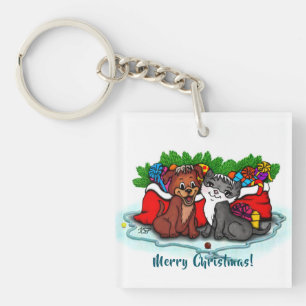 Porte-clefs Kitty et chiot, Happy XMas