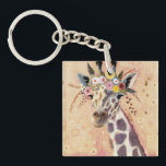 Porte-clefs Klimt Giraffe | Orné De Fleurs<br><div class="desc">Cette impression présente une girafe douce ornée d'une couronne de fleurs | Par Victoria Borges</div>