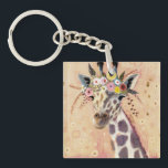 Porte-clefs Klimt Giraffe | Orné De Fleurs<br><div class="desc">Cette impression présente une girafe douce ornée d'une couronne de fleurs | Par Victoria Borges</div>