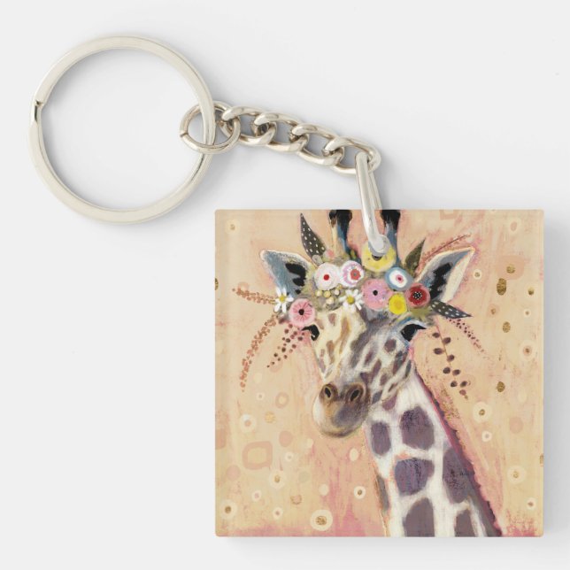 Porte-clefs Klimt Giraffe | Orné De Fleurs (Devant)