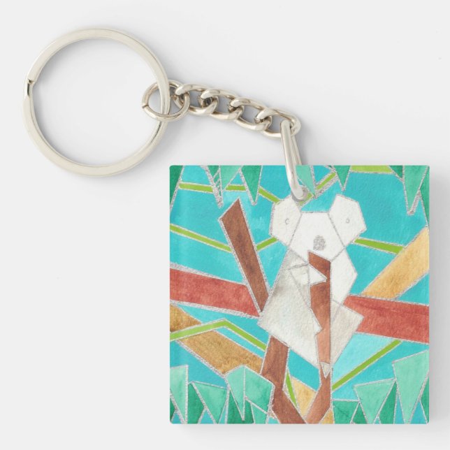 Porte-clefs Koala dans l'arbre, Art abstrait original (Devant)