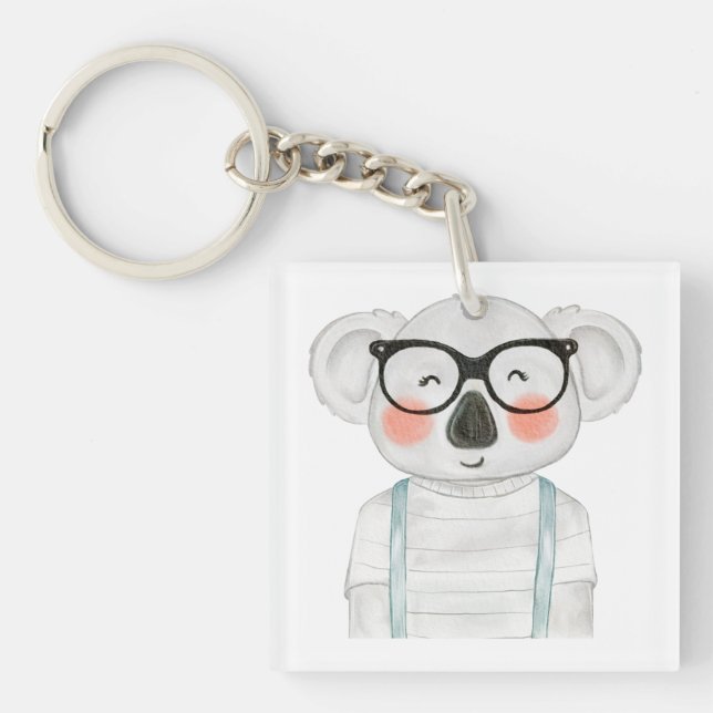 Porte-clefs Koala mignon à l'aquarelle avec des lunettes (Devant)