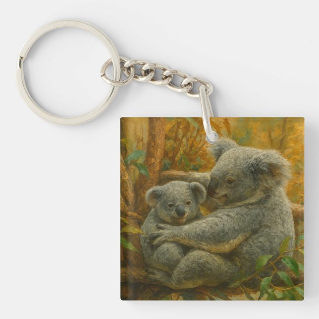 Porte-clefs Koala Mother et Joey dans la canopée d'automne (Devant)
