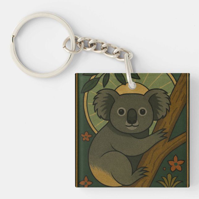 Porte-clefs Koala ornemental en Mandala botanique (Devant)