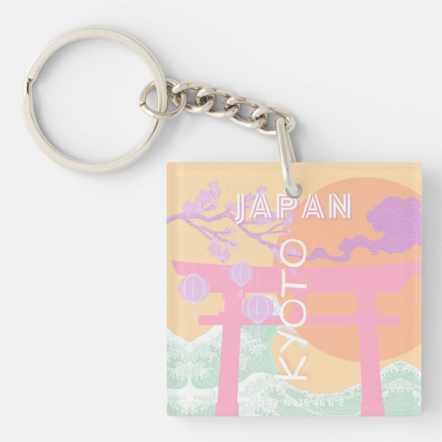Porte-clefs Kyoto Japan Travel Art, Orange Pastel Art (Devant)