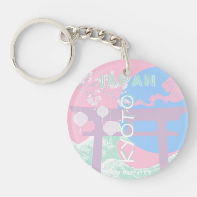 Porte-clefs Kyoto Japan Travel Art, Pink Preppy Art (Devant)