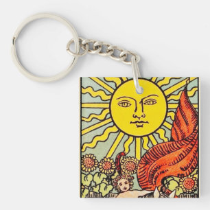Porte-clefs La carte de tarot Le Soleil Art vintage Rider-Wa