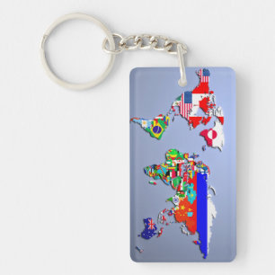 Porte-clefs La carte du monde avec leurs drapeaux