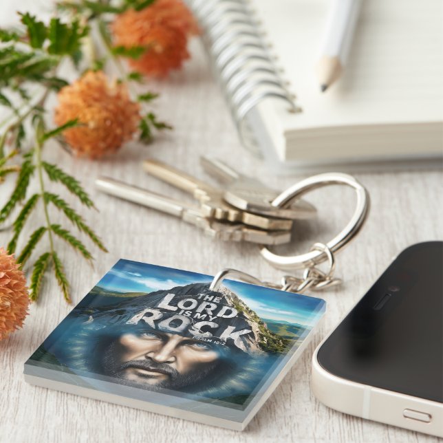 Porte-clefs La Foi Divine : Le Seigneur Est Mon Rocher (Devant Droit)