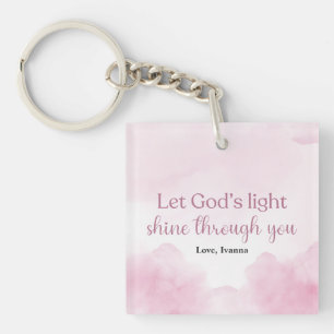 Porte-clefs La lumière de Dieu brille, l'aquarelle rose chréti