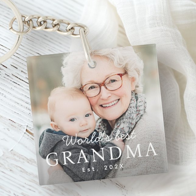 Porte-clefs La meilleure grand-mère du monde photo de l'année  (World's best grandma grandmother est year photo keychain)