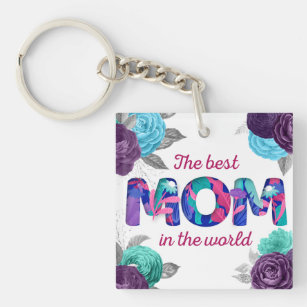 Porte-clefs La meilleure MOM dans le monde Violet bleu Floral