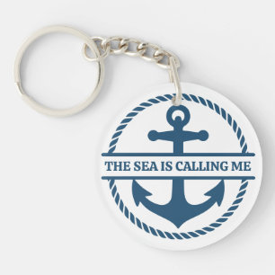 Porte-clefs La mer m'appelle Ancre Bleu Marine Nautical