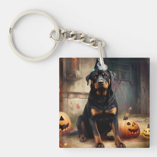 Porte-clefs La peur de l'Halloween Citrouille de Rottweiler (Devant)